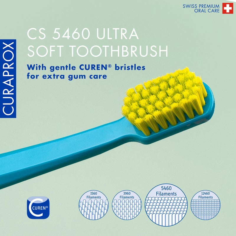 CURAPROX CS 5460 Ultra-Soft Toothbrush | 3-Pack Manual Toothbrush for Adults with 5460 CUREN® Bristles | Gentle on Gums, Removes Plaque Effectively | Surprise Colour - Image 2
